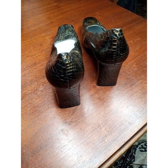 Bellini M Women's VTG Pump Black Gold Leather Snake Print Retro Heel Size 9.5W - Picture 3 of 10